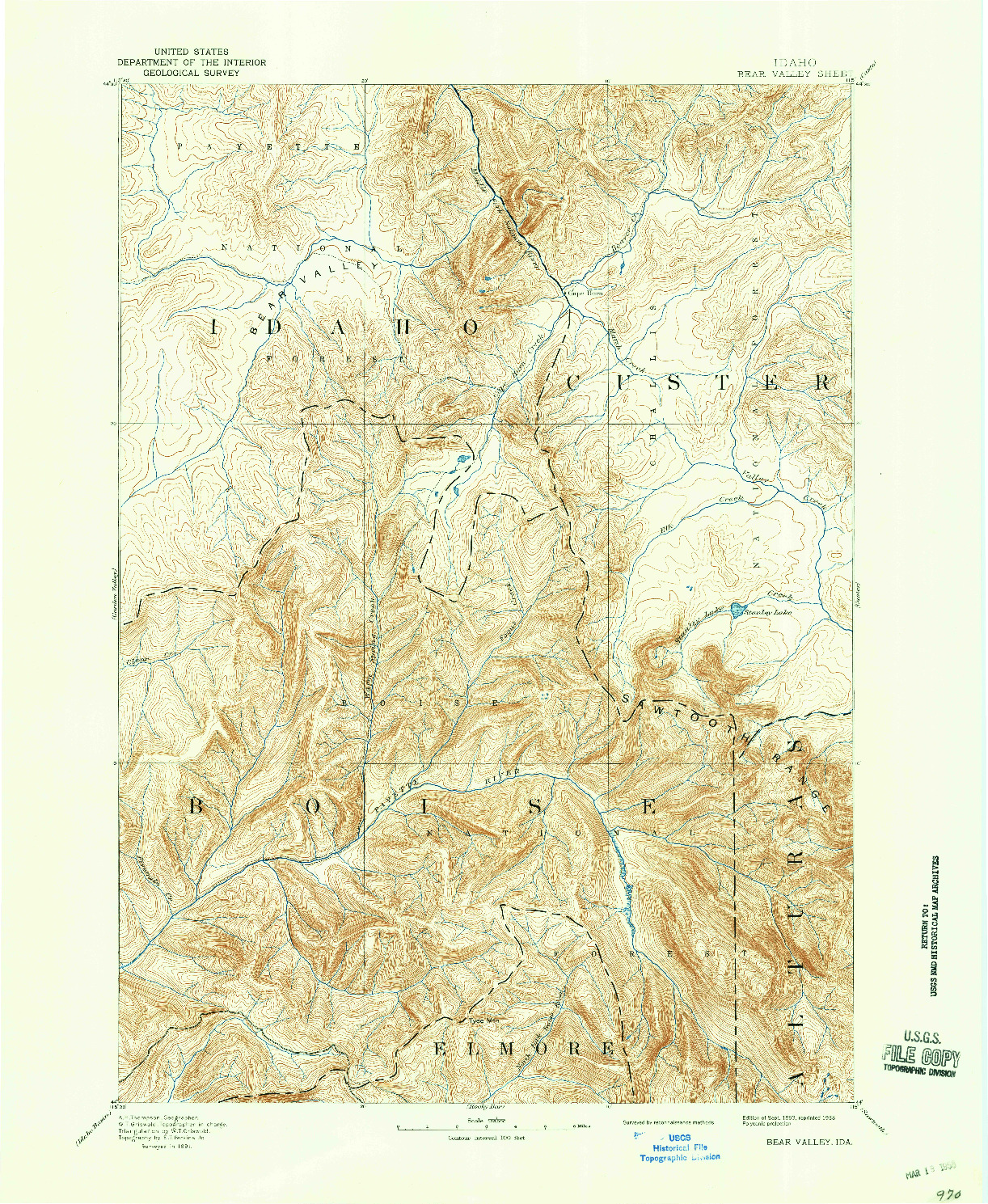 USGS 1:125000-SCALE QUADRANGLE FOR BEAR VALLEY, ID 1893