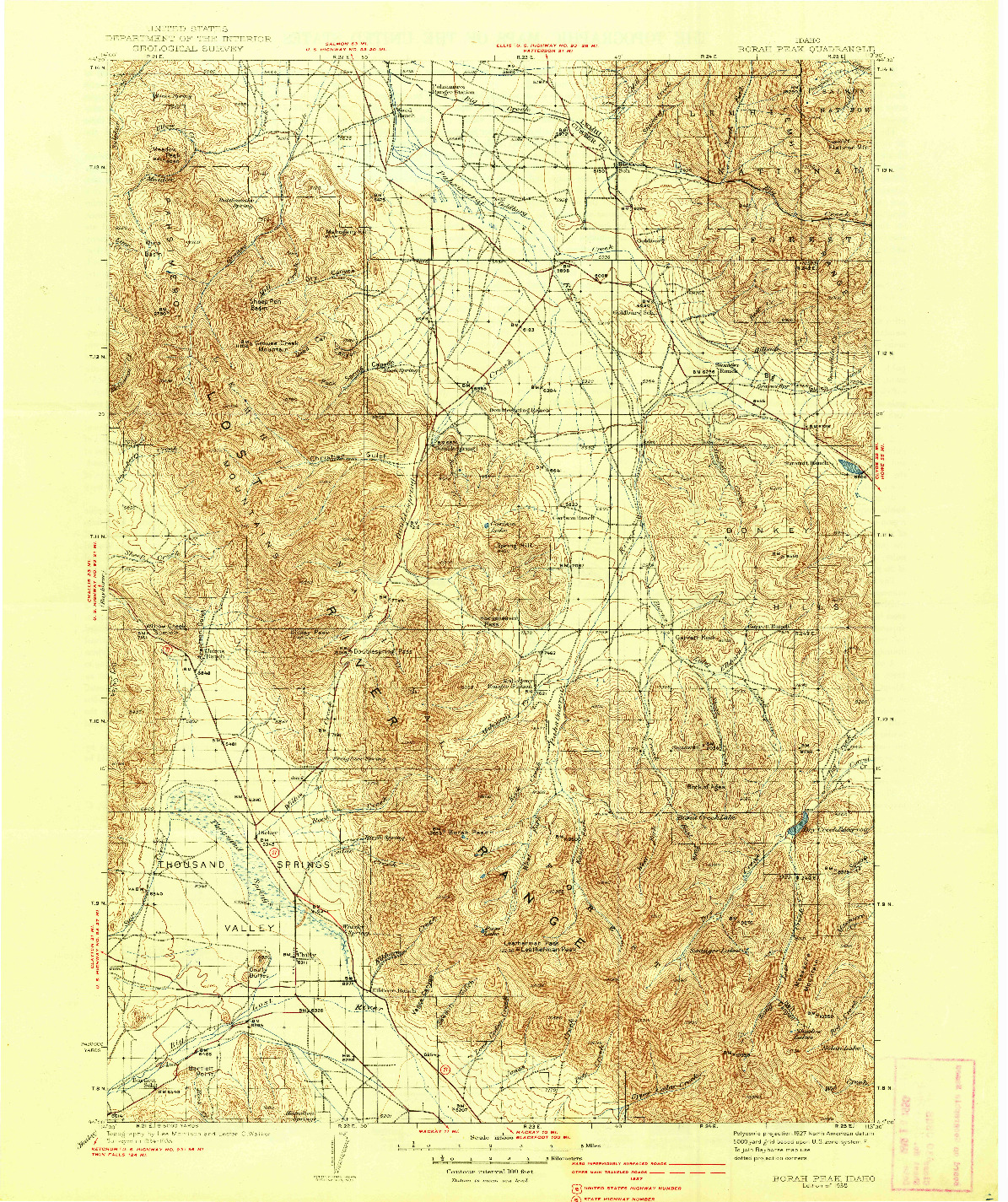 USGS 1:125000-SCALE QUADRANGLE FOR BORAH PEAK, ID 1938