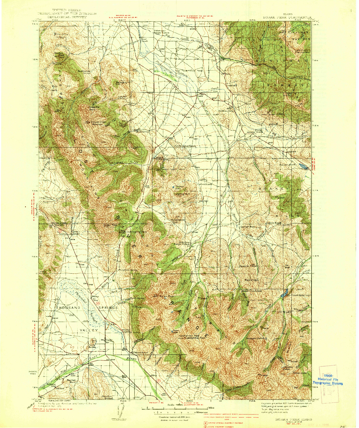 USGS 1:125000-SCALE QUADRANGLE FOR BORAH PEAK, ID 1938