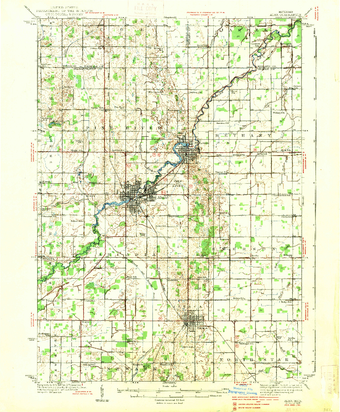 USGS 1:62500-SCALE QUADRANGLE FOR ALMA, MI 1938