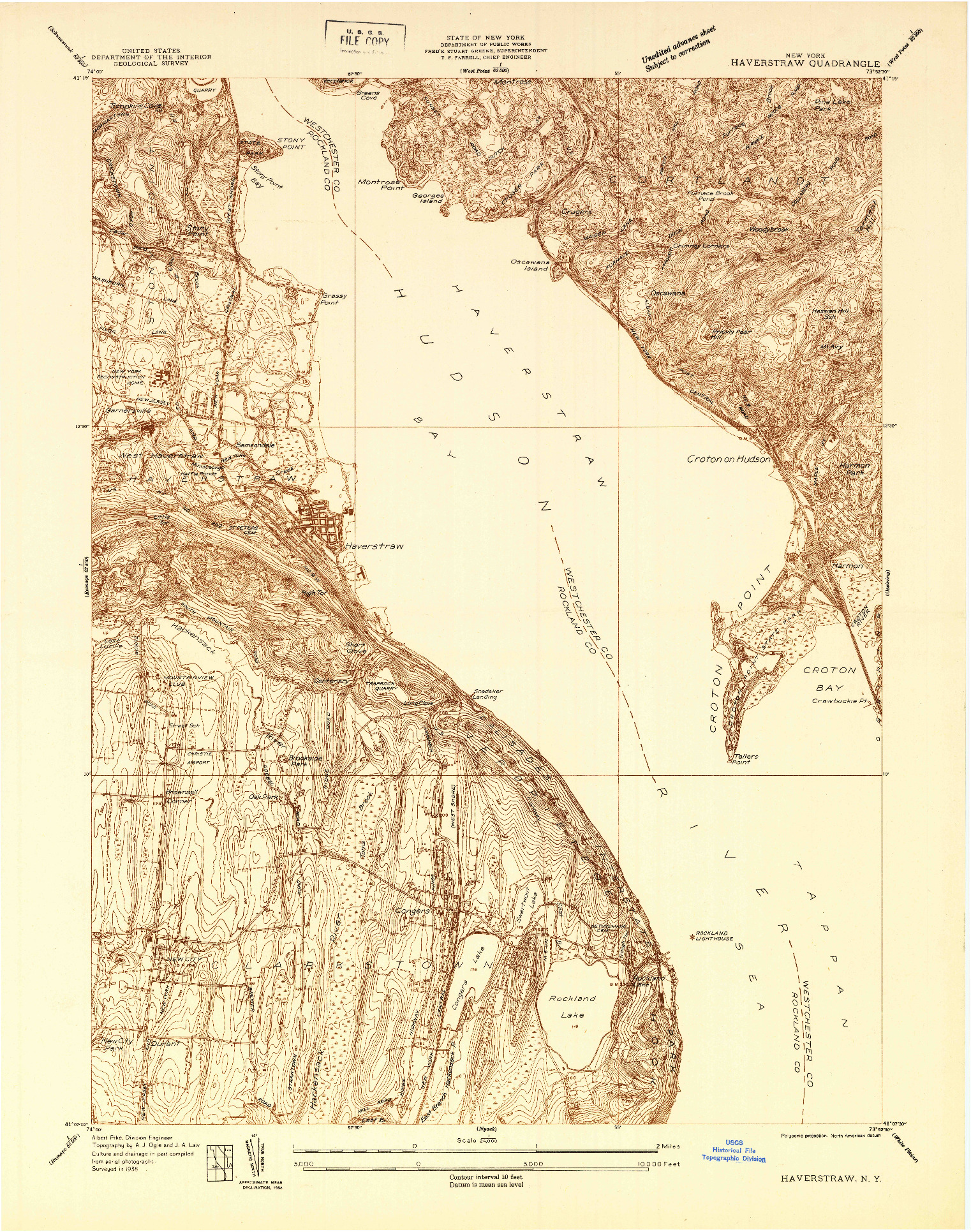 USGS 1:24000-SCALE QUADRANGLE FOR HAVERSTRAW, NY 1938