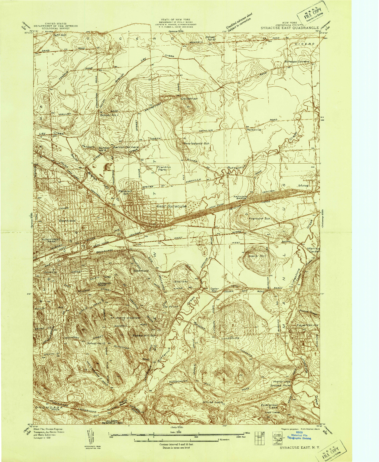 USGS 1:24000-SCALE QUADRANGLE FOR SYRACUSE EAST, NY 1938