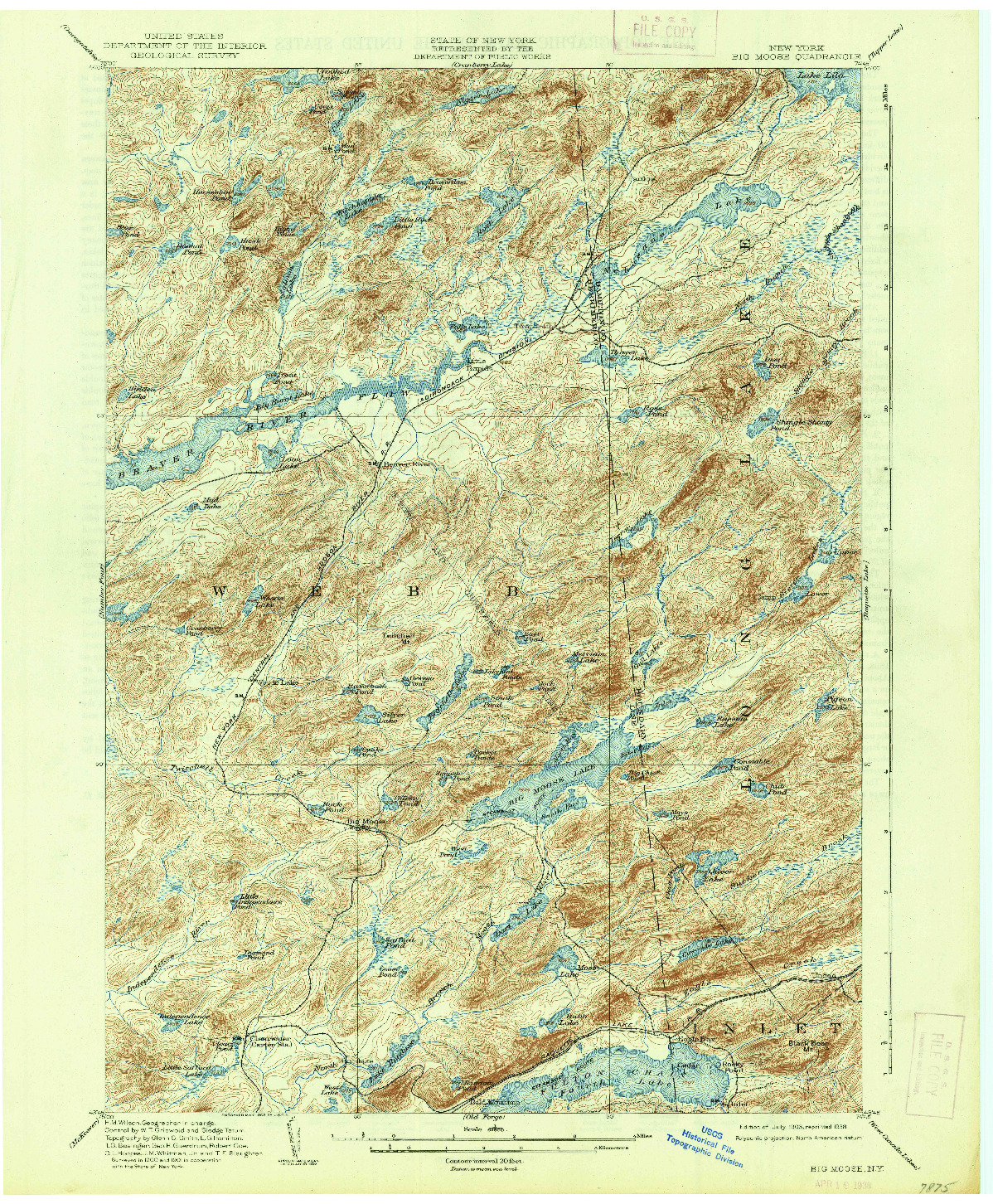 USGS 1:62500-SCALE QUADRANGLE FOR BIG MOOSE, NY 1903