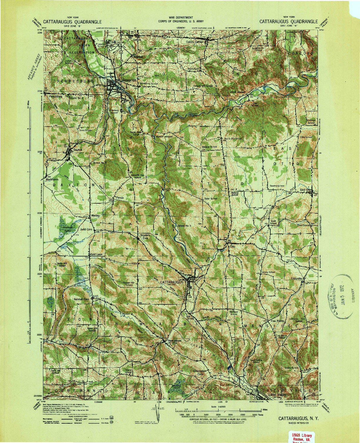 USGS 1:62500-SCALE QUADRANGLE FOR CATTARAUGUS, NY 1938
