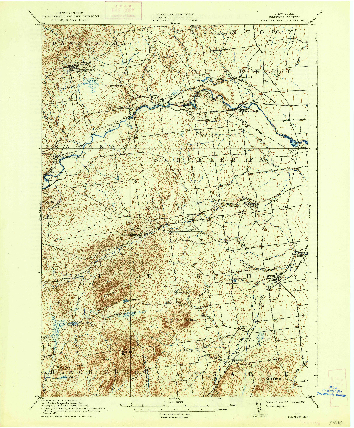 USGS 1:62500-SCALE QUADRANGLE FOR DANNEMORA, NY 1913