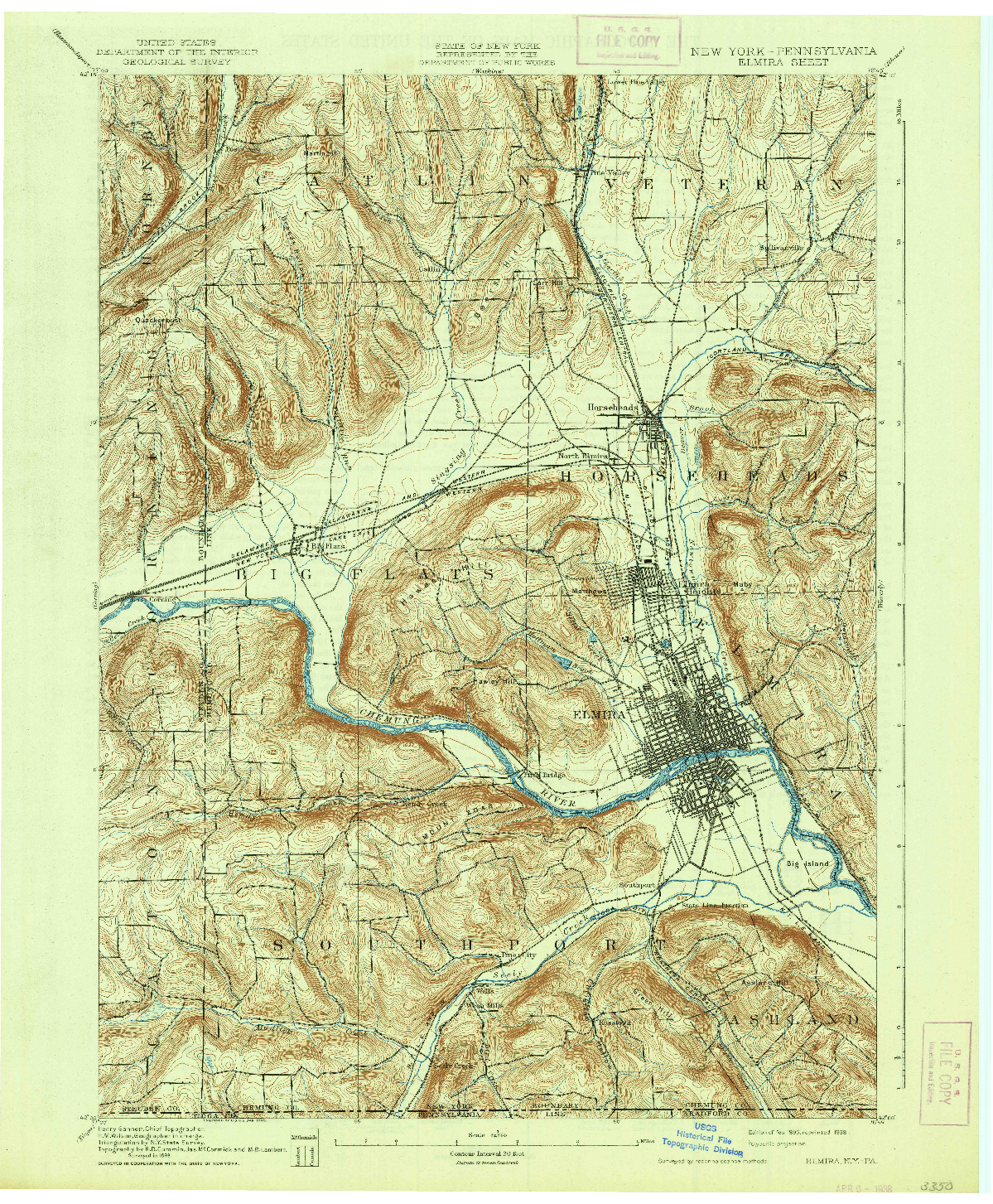 USGS 1:62500-SCALE QUADRANGLE FOR ELMIRA, NY 1895