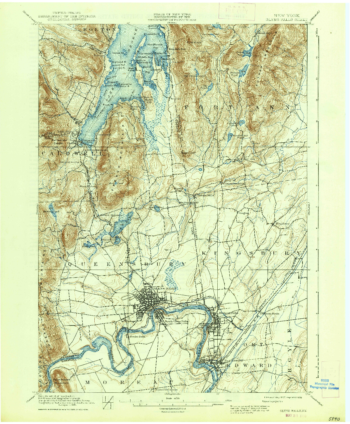 USGS 1:62500-SCALE QUADRANGLE FOR GLENS FALLS, NY 1938