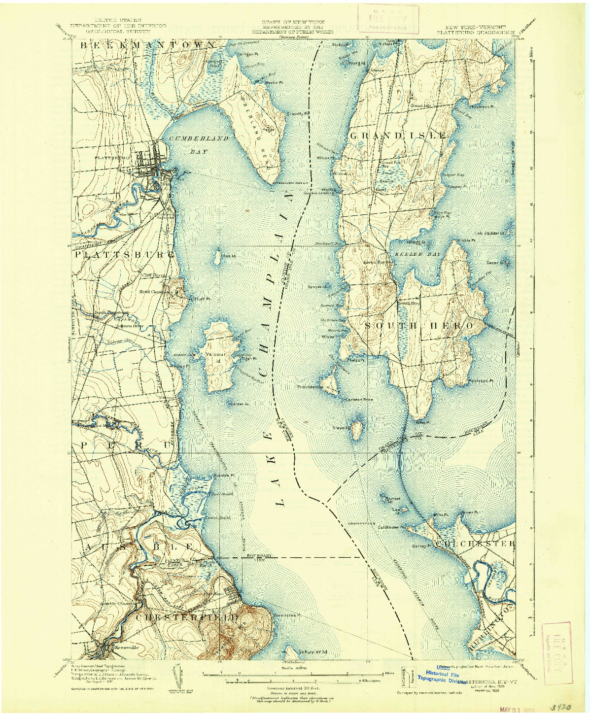 USGS 1:62500-SCALE QUADRANGLE FOR PLATTSBURG, NY 1906
