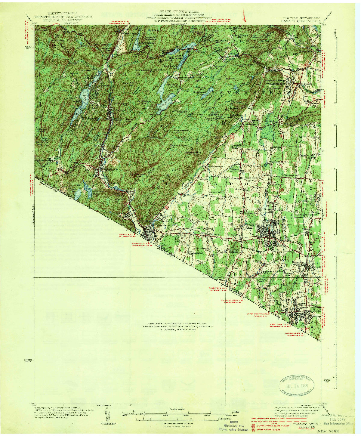 USGS 1:62500-SCALE QUADRANGLE FOR RAMAPO, NY 1938