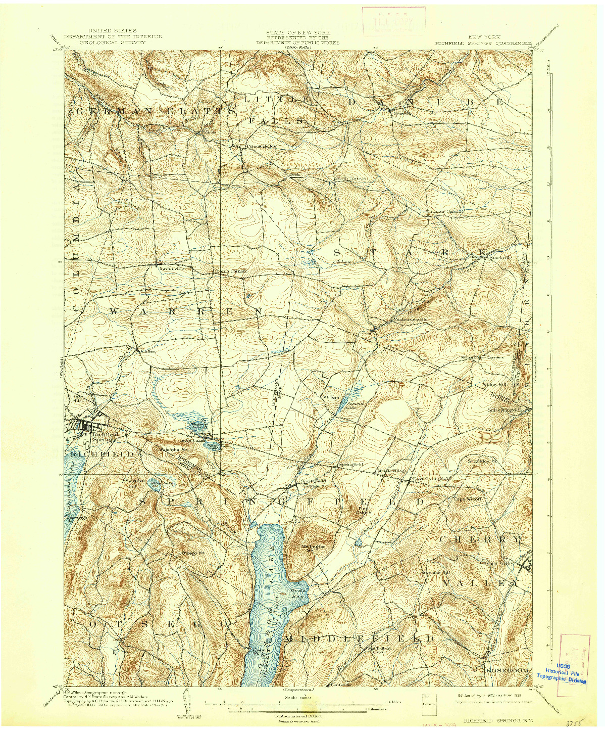 USGS 1:62500-SCALE QUADRANGLE FOR RICHFIELD SPRINGS, NY 1903