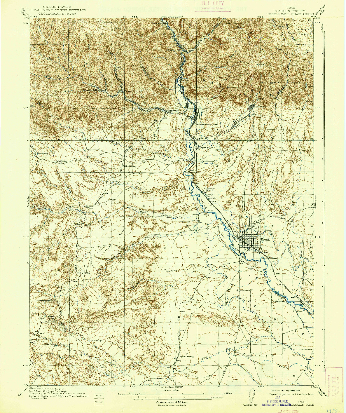 USGS 1:62500-SCALE QUADRANGLE FOR CASTLE GATE, UT 1916