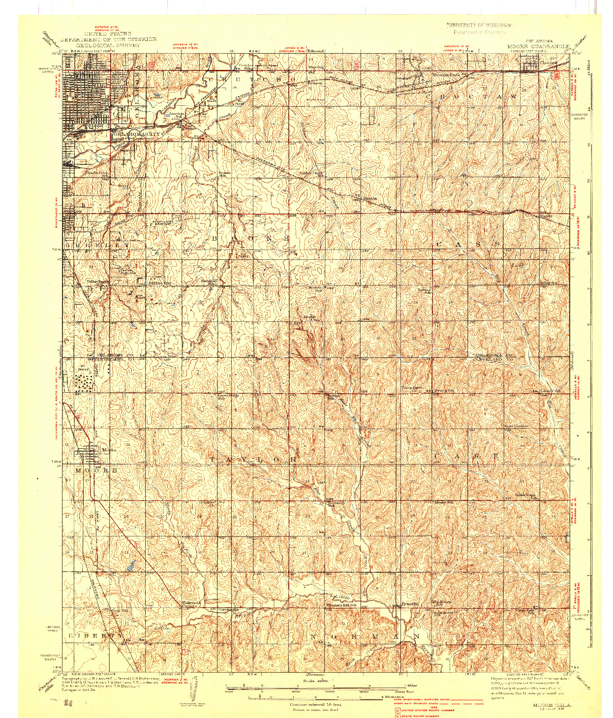 USGS 1:62500-SCALE QUADRANGLE FOR MOORE, OK 1938