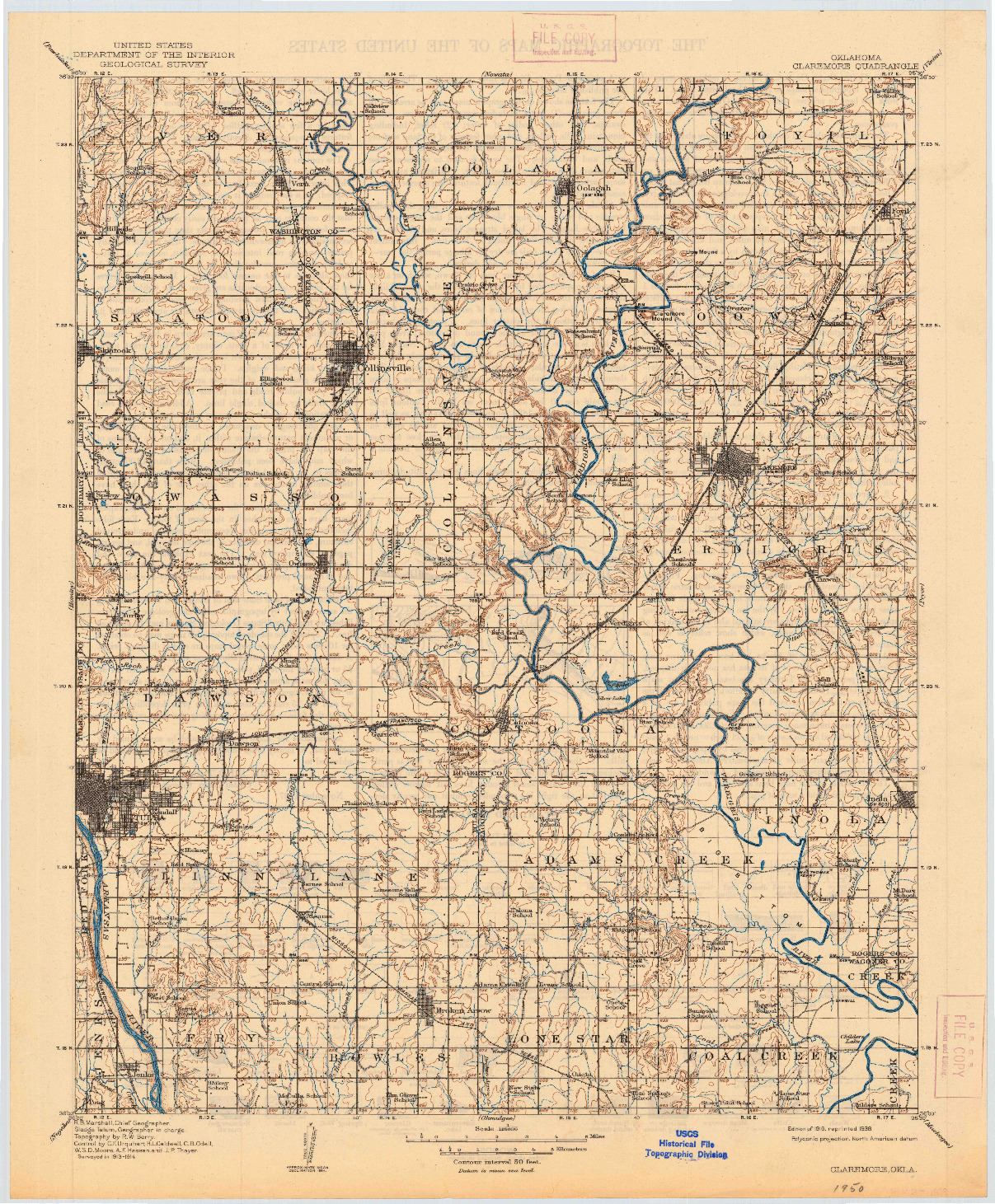 USGS 1:125000-SCALE QUADRANGLE FOR CLAREMORE, OK 1916