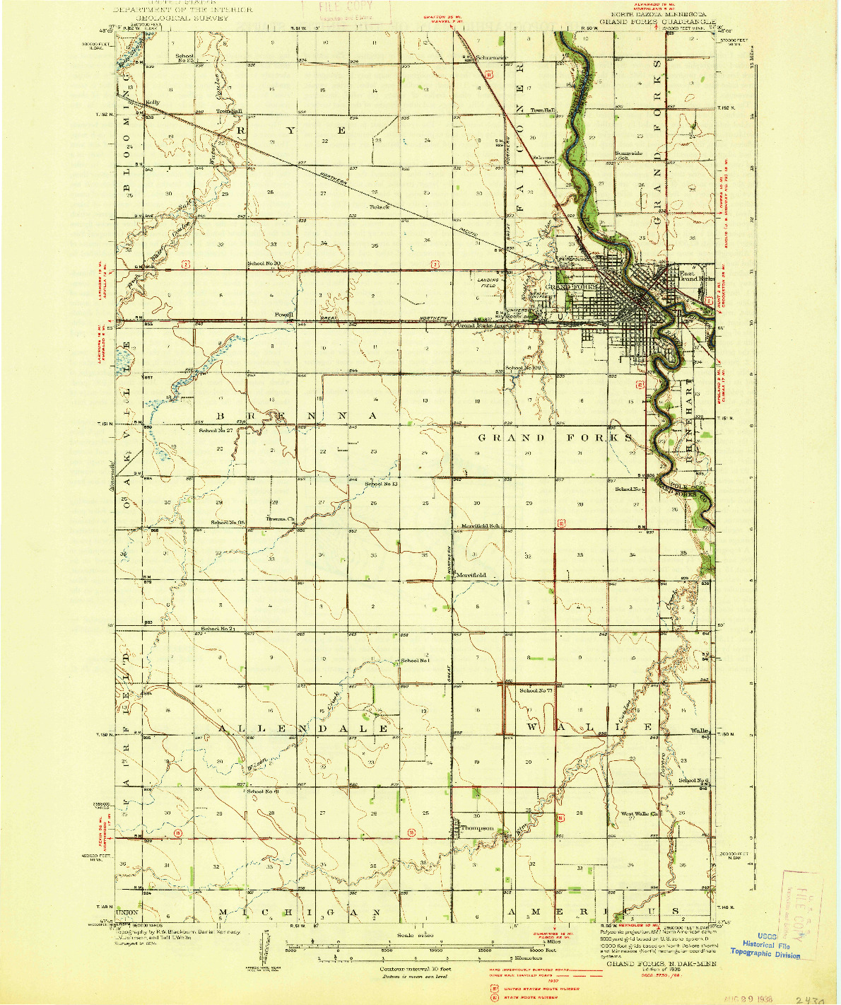 USGS 1:62500-SCALE QUADRANGLE FOR GRAND FORKS, ND 1938