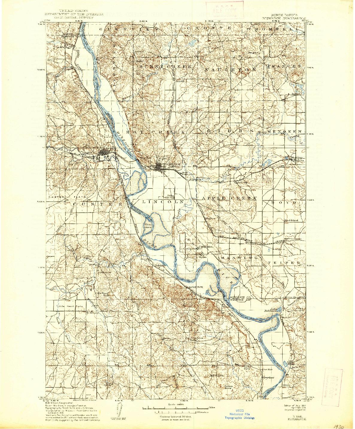 USGS 1:125000-SCALE QUADRANGLE FOR BISMARCK, ND 1907