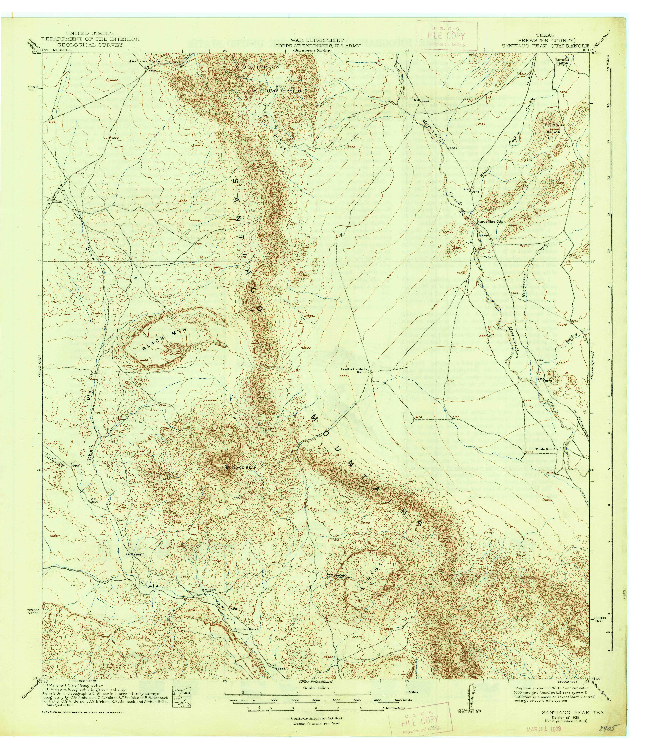 USGS 1:62500-SCALE QUADRANGLE FOR SANTIAGO PEAK, TX 1938
