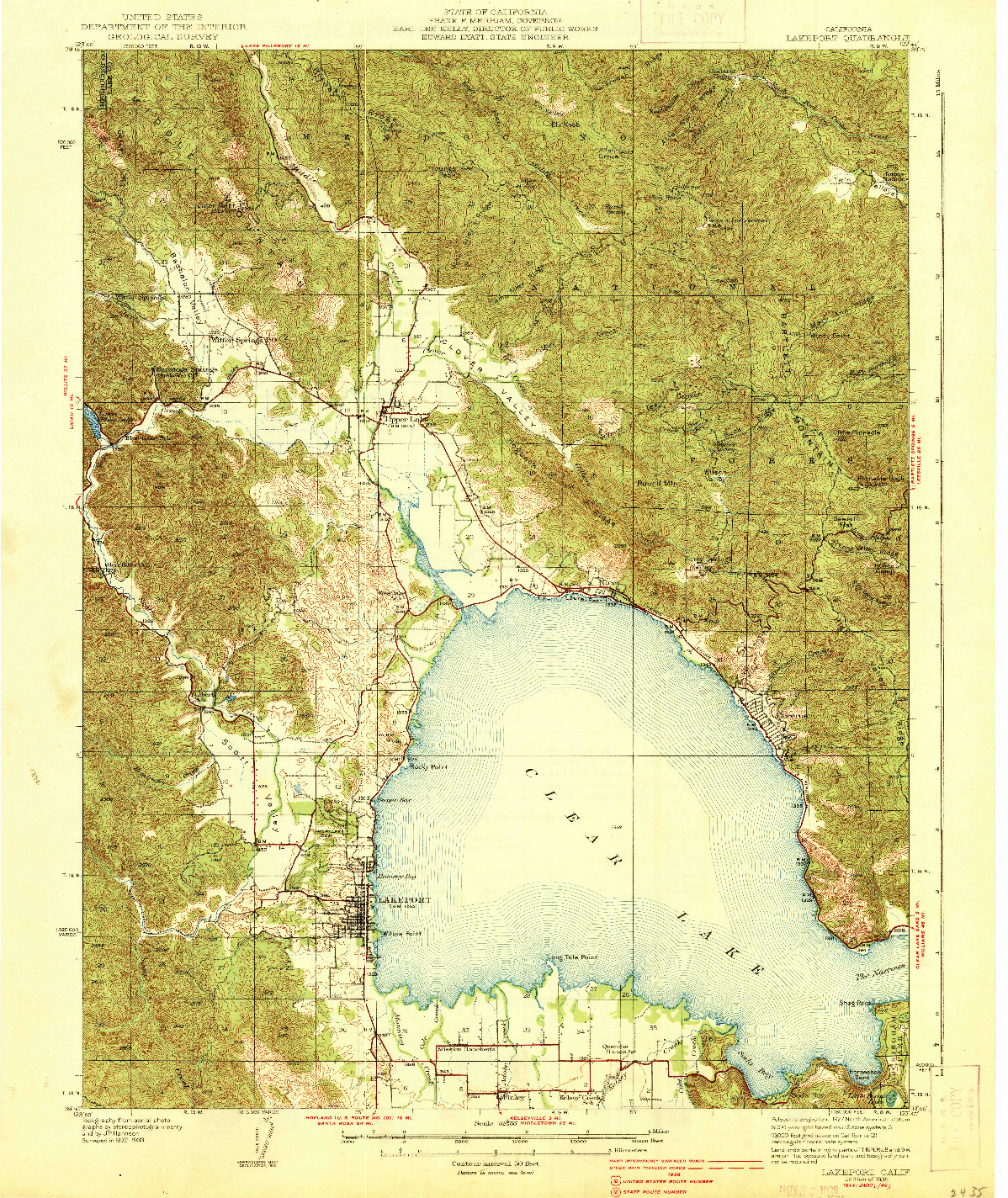 USGS 1:62500-SCALE QUADRANGLE FOR LAKEPORT, CA 1938