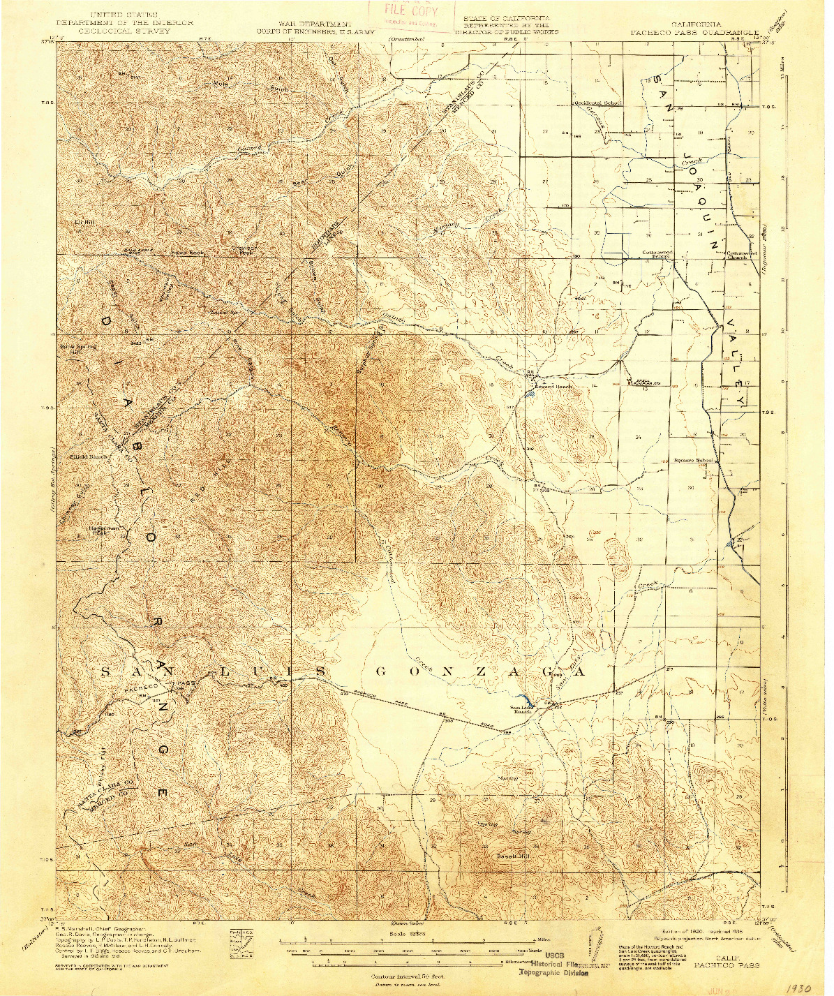 USGS 1:62500-SCALE QUADRANGLE FOR PACHECO PASS, CA 1920