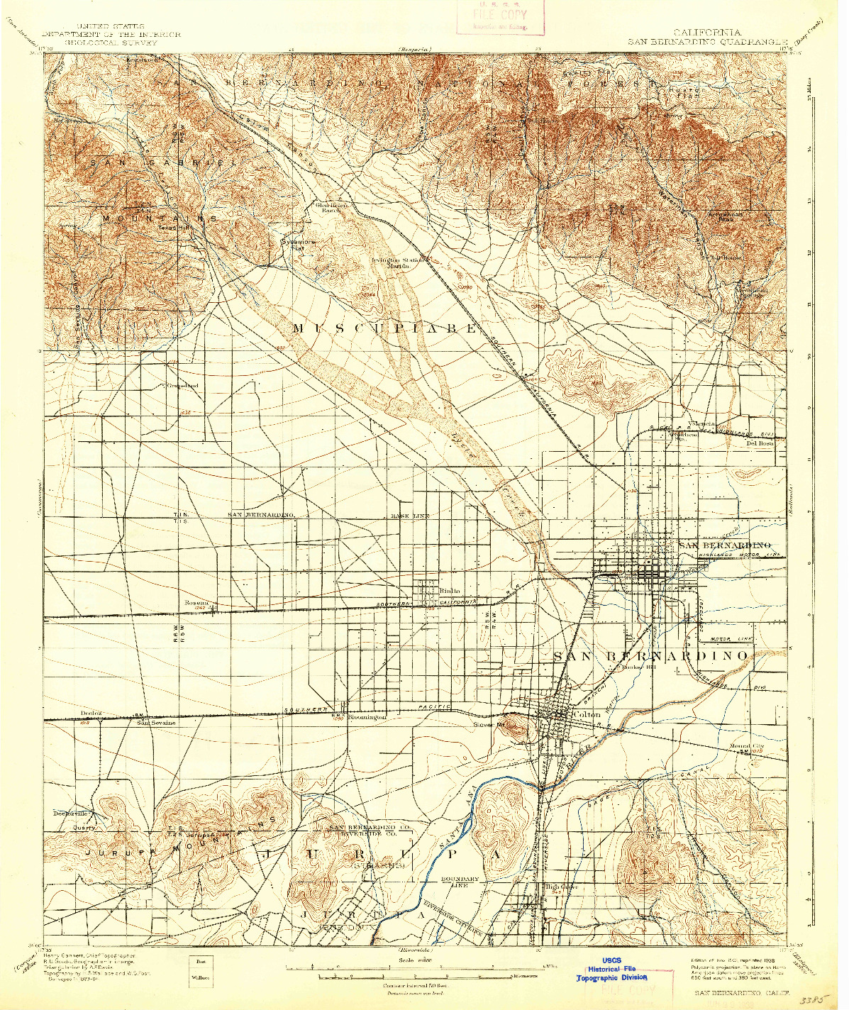 USGS 1:62500-SCALE QUADRANGLE FOR SAN BERNARDINO, CA 1901