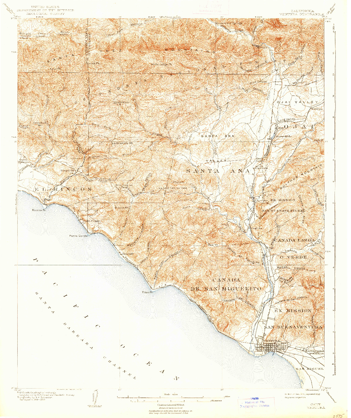 USGS 1:62500-SCALE QUADRANGLE FOR VENTURA, CA 1904