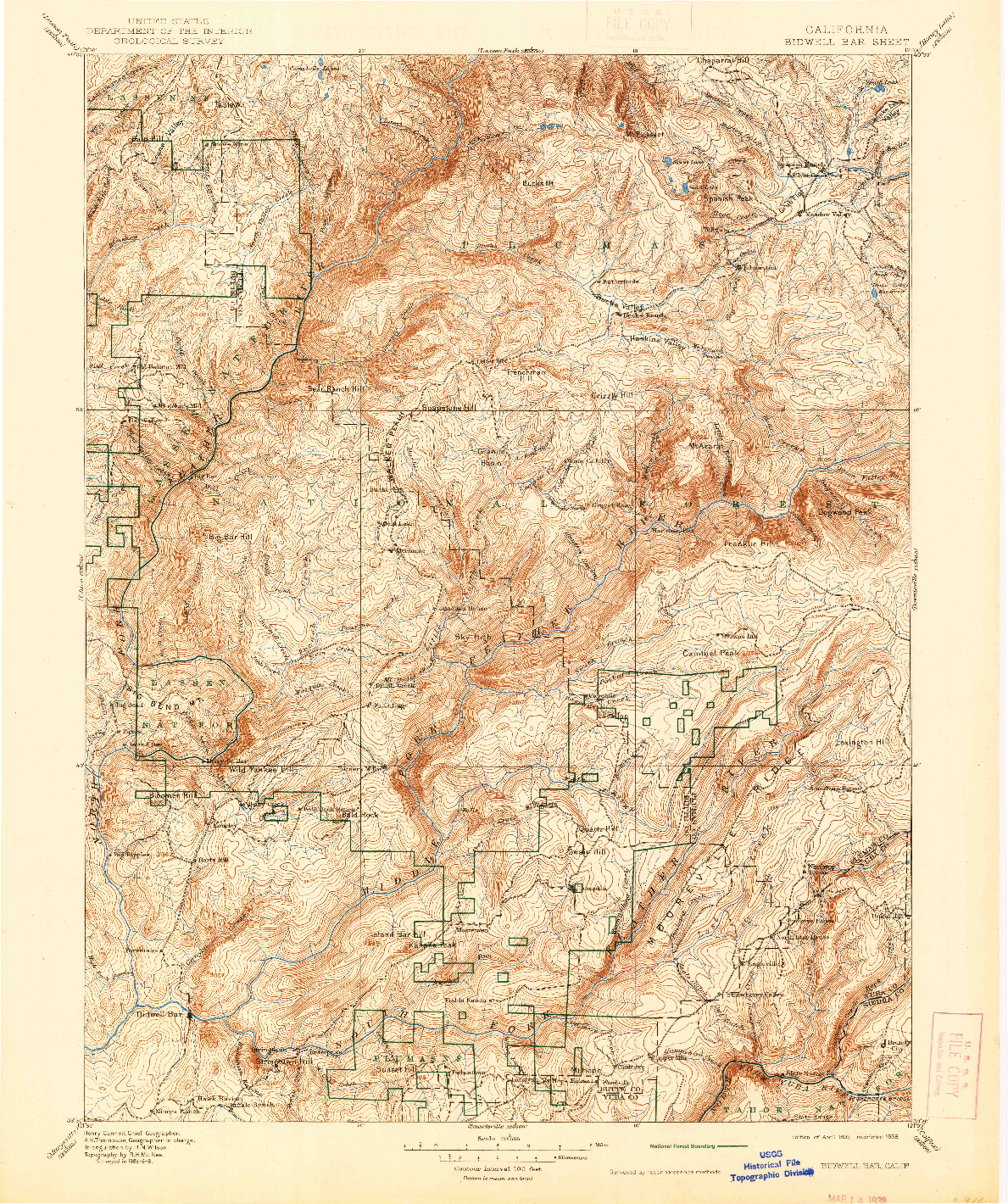 USGS 1:125000-SCALE QUADRANGLE FOR BIDWELL BAR, CA 1897