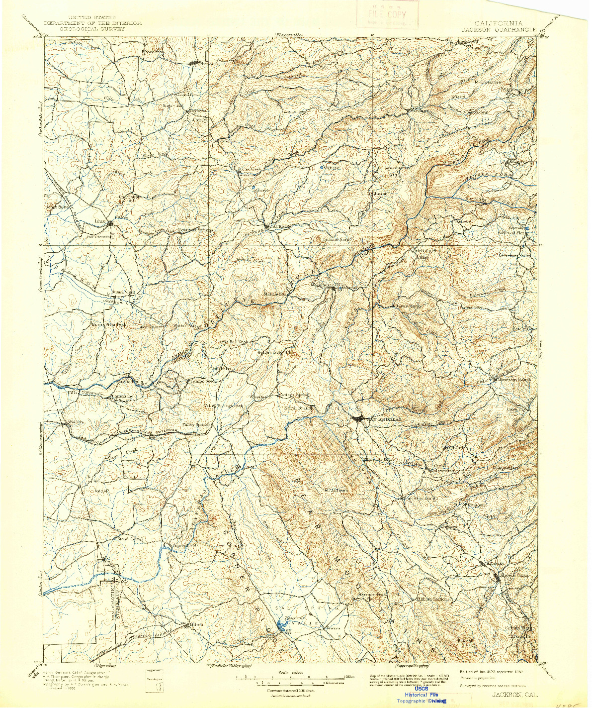 USGS 1:125000-SCALE QUADRANGLE FOR JACKSON, CA 1902