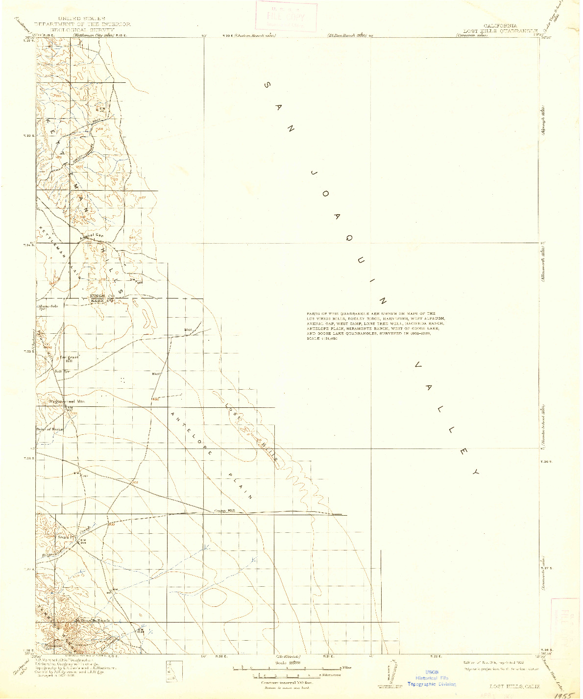 USGS 1:125000-SCALE QUADRANGLE FOR LOST HILLS, CA 1914