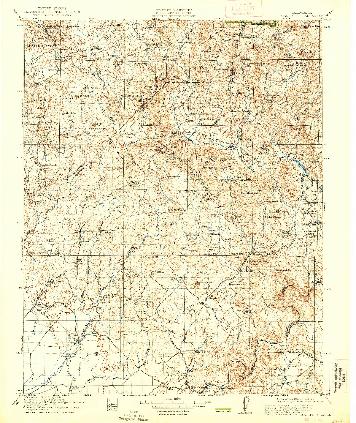 USGS 1:125000-SCALE QUADRANGLE FOR MARIPOSA, CA 1912