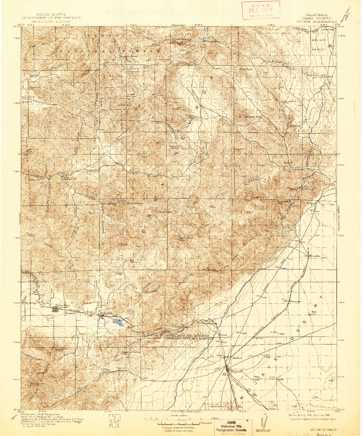 USGS 1:125000-SCALE QUADRANGLE FOR MOJAVE, CA 1915