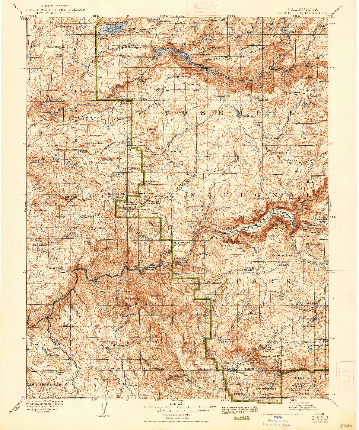 USGS 1:125000-SCALE QUADRANGLE FOR YOSEMITE, CA 1909