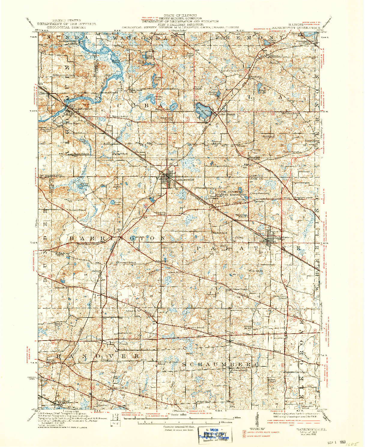 USGS 1:62500-SCALE QUADRANGLE FOR BARRINGTON, IL 1923