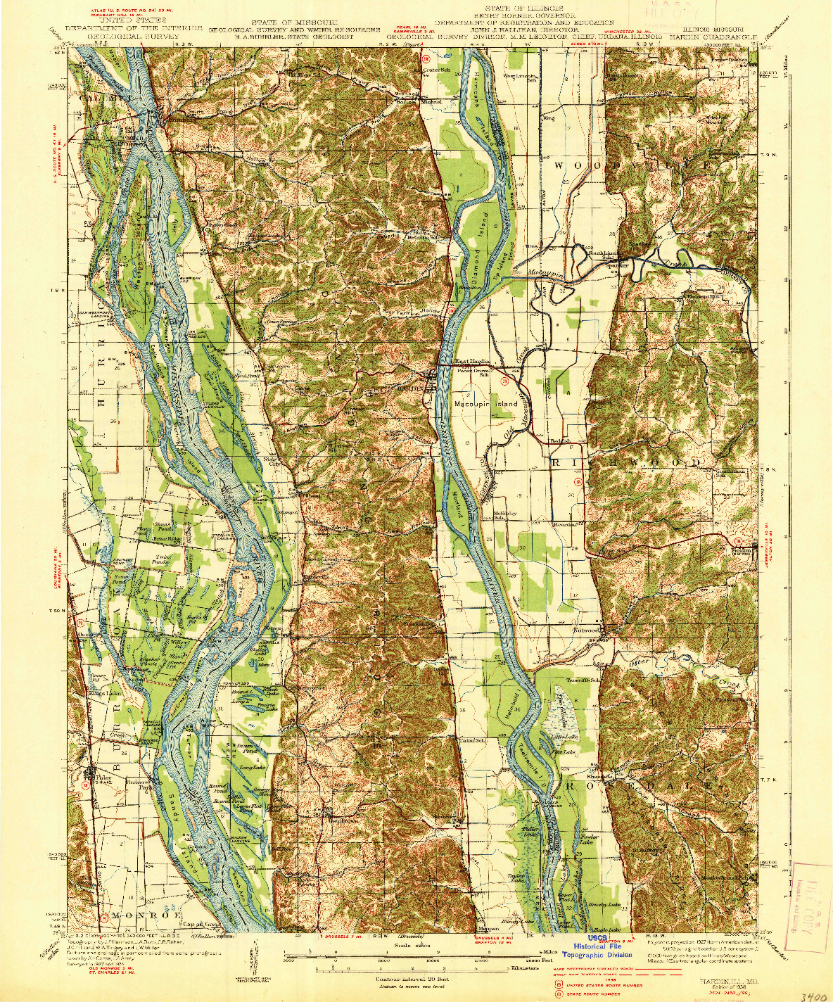 USGS 1:62500-SCALE QUADRANGLE FOR HARDIN, IL 1938