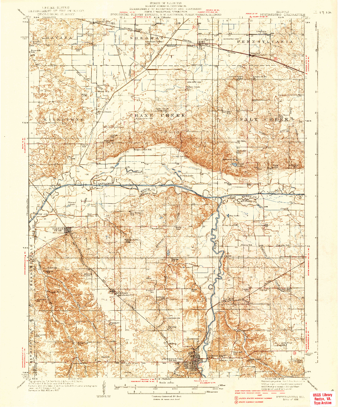 USGS 1:62500-SCALE QUADRANGLE FOR PETERSBURG, IL 1938