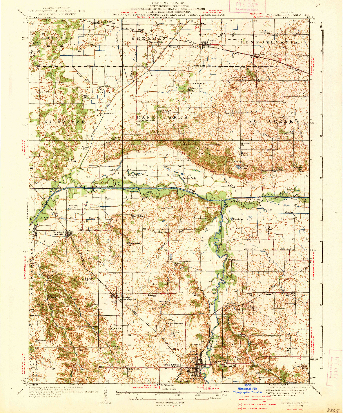 USGS 1:62500-SCALE QUADRANGLE FOR PETERSBURG, IL 1938