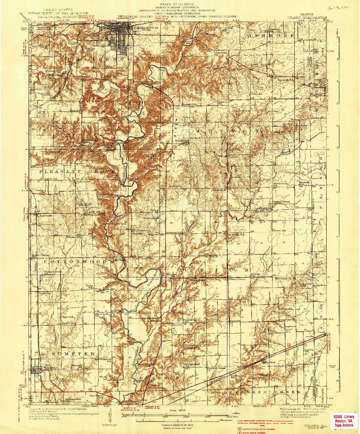USGS 1:62500-SCALE QUADRANGLE FOR TOLEDO, IL 1938