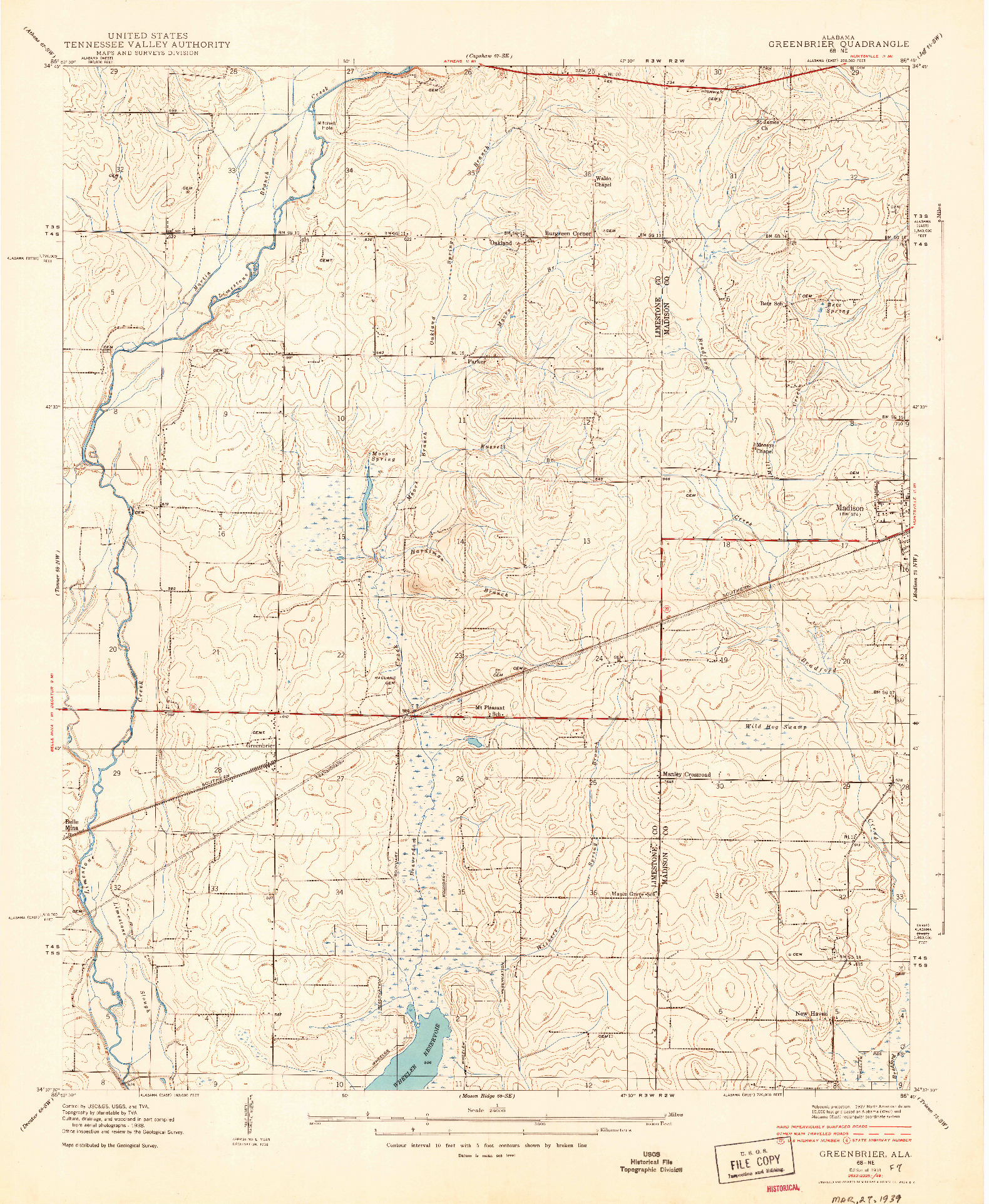 USGS 1:24000-SCALE QUADRANGLE FOR GREENBRIER, AL 1938