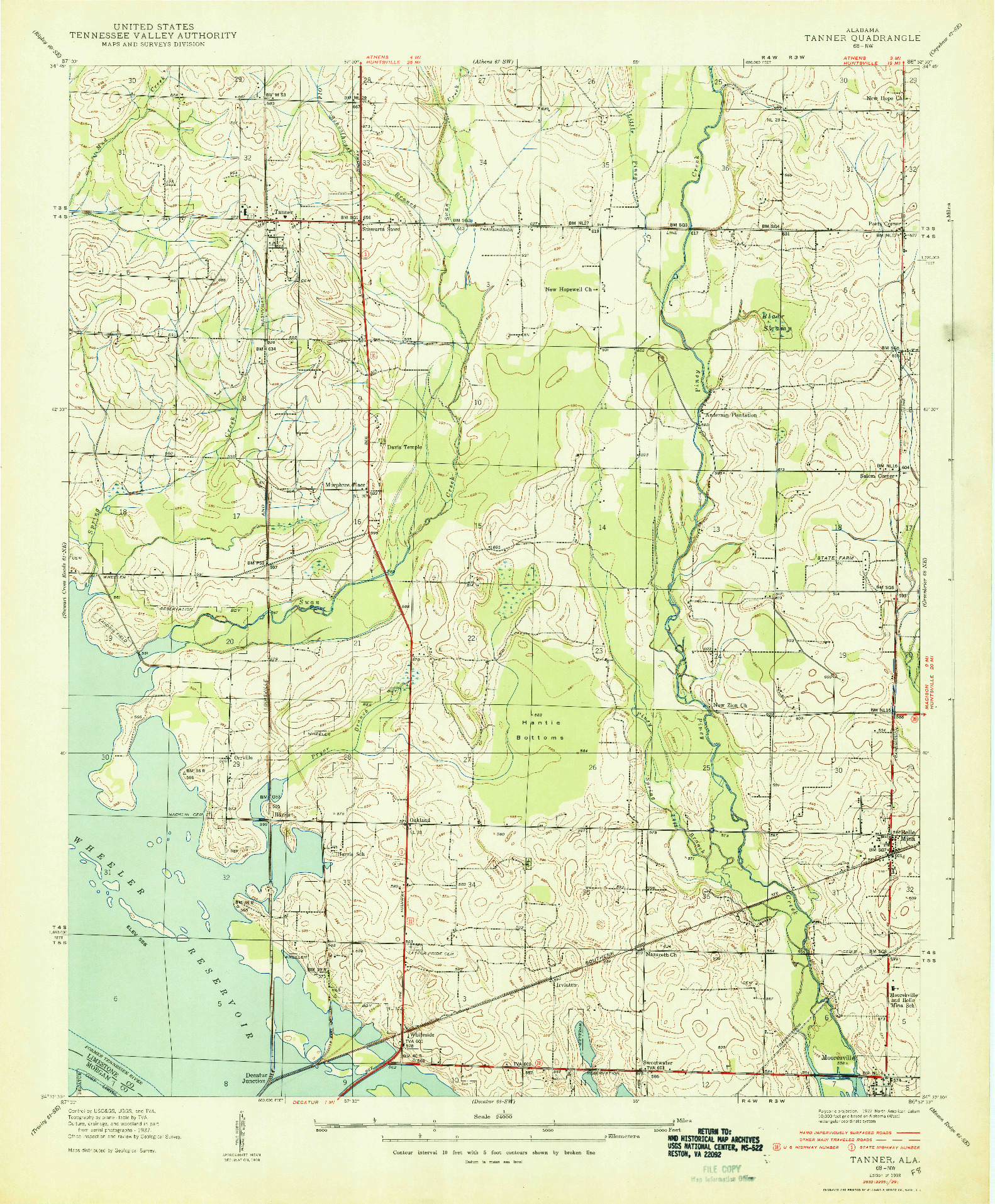 USGS 1:24000-SCALE QUADRANGLE FOR TANNER, AL 1938