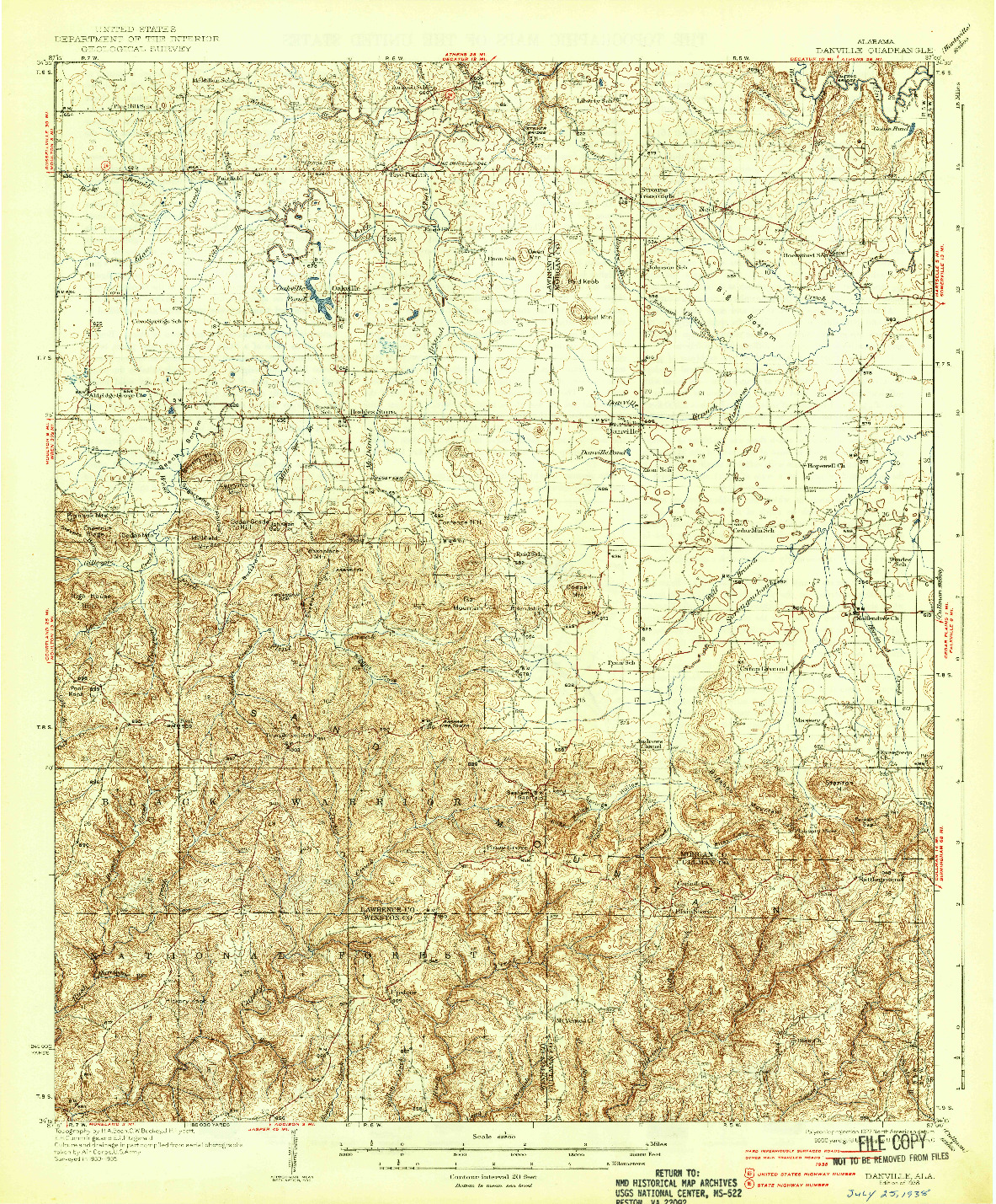 USGS 1:62500-SCALE QUADRANGLE FOR DANVILLE, AL 1938