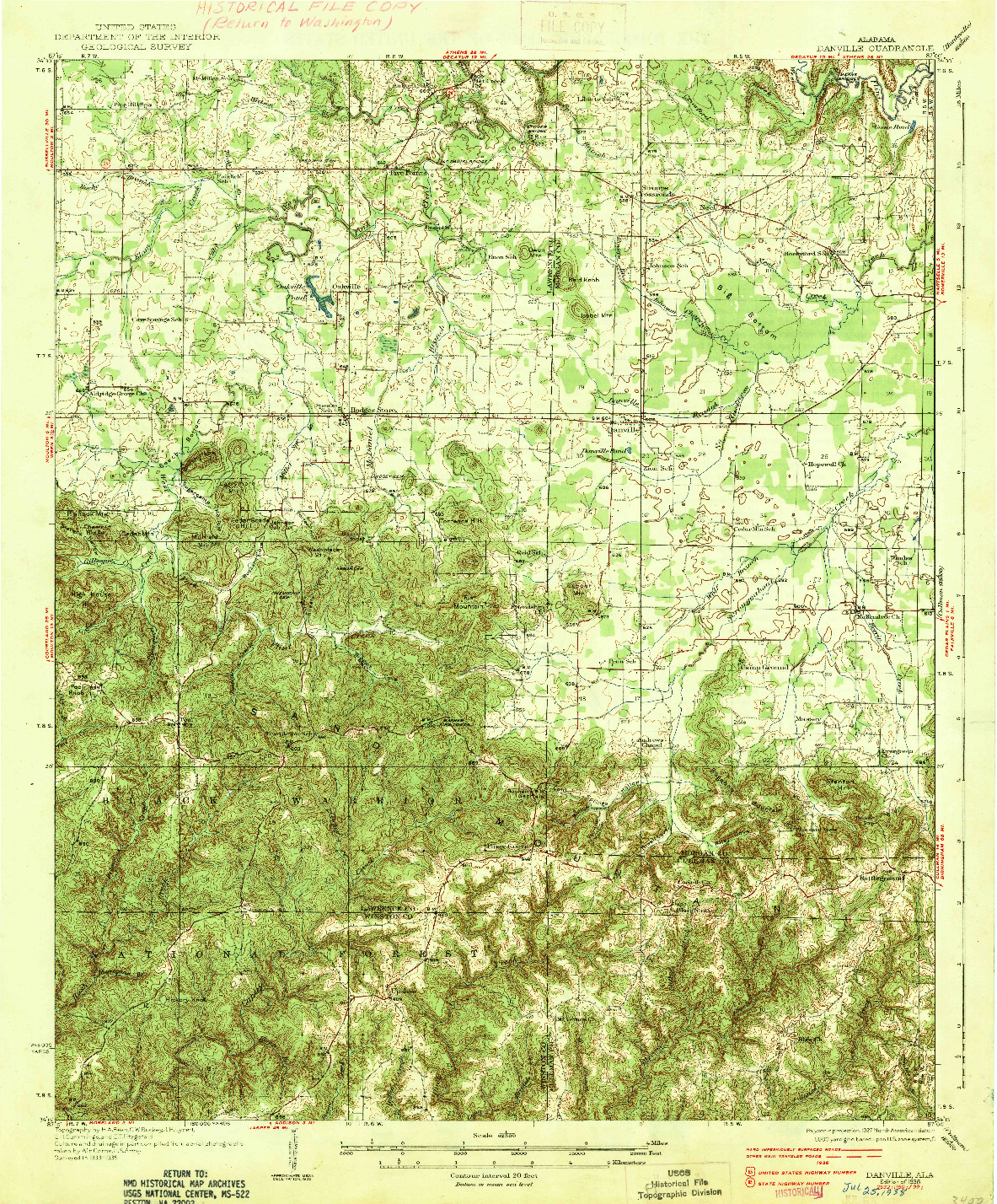 USGS 1:62500-SCALE QUADRANGLE FOR DANVILLE, AL 1938
