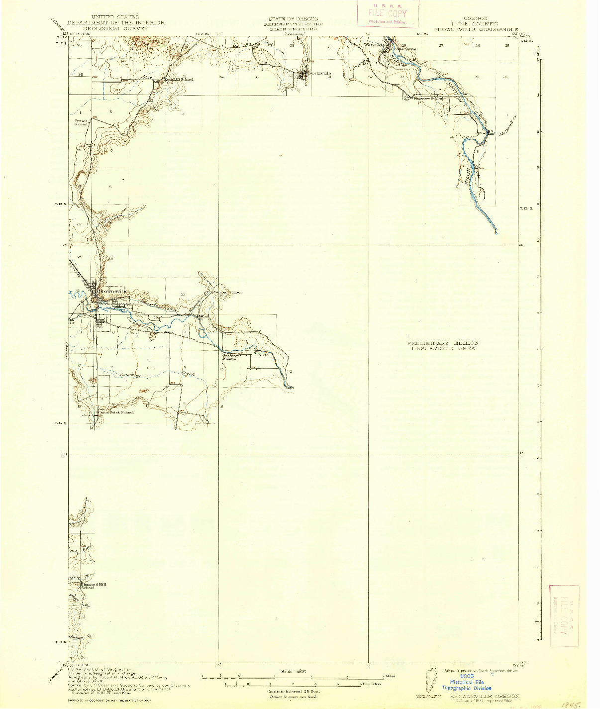 USGS 1:62500-SCALE QUADRANGLE FOR BROWNSVILLE, OR 1921