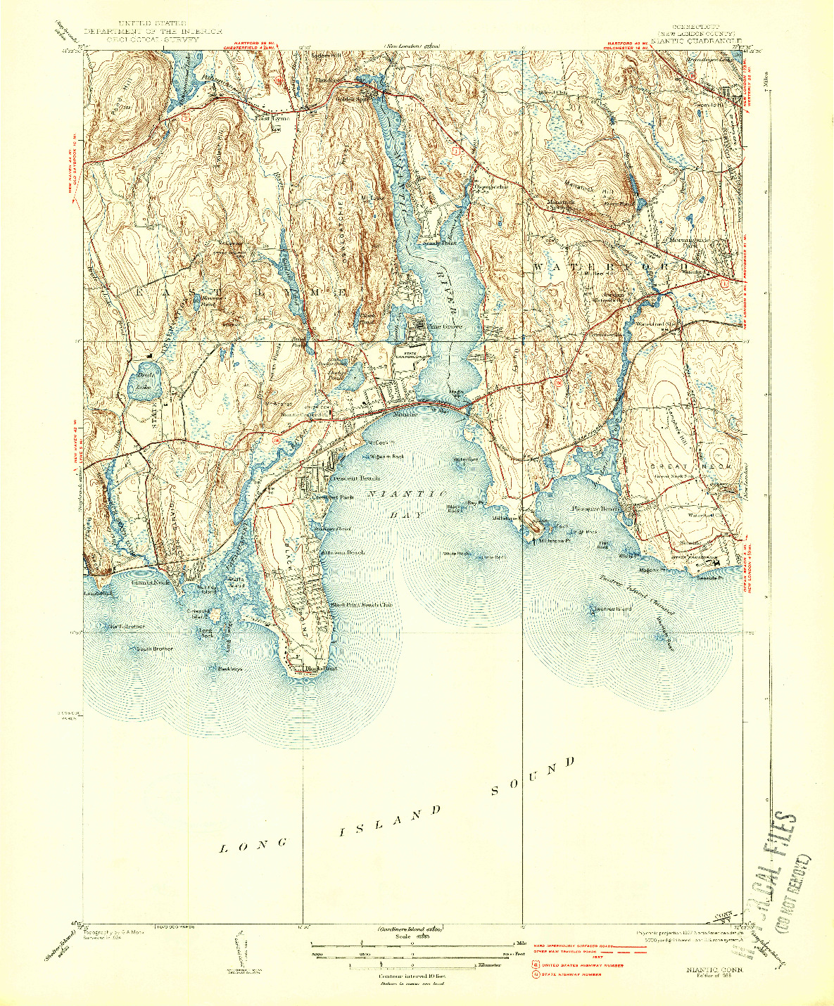 USGS 1:31680-SCALE QUADRANGLE FOR NIANTIC, CT 1938