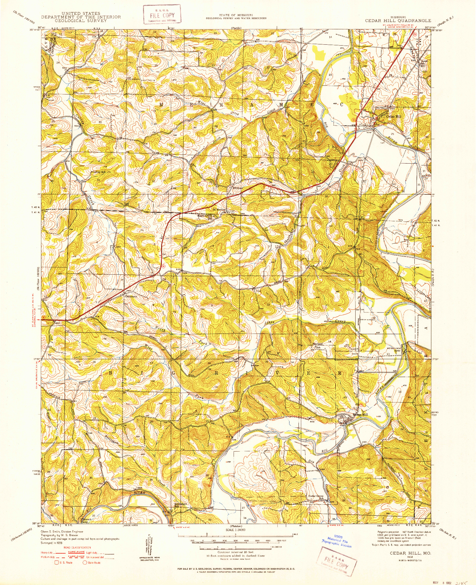 USGS 1:24000-SCALE QUADRANGLE FOR CEDAR HILL, MO 1938