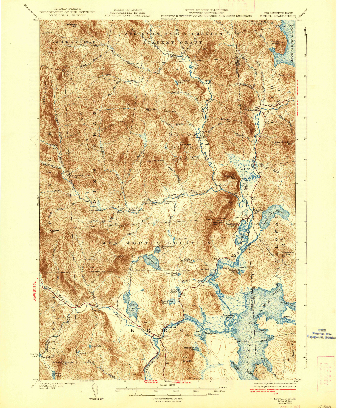 USGS 1:62500-SCALE QUADRANGLE FOR ERROL, NH 1934