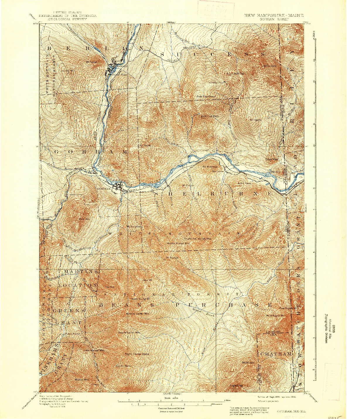 USGS 1:62500-SCALE QUADRANGLE FOR GORHAM, NH 1893