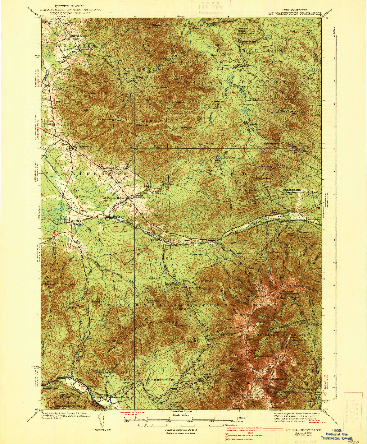 USGS 1:62500-SCALE QUADRANGLE FOR MT. WASHINGTON, NH 1938