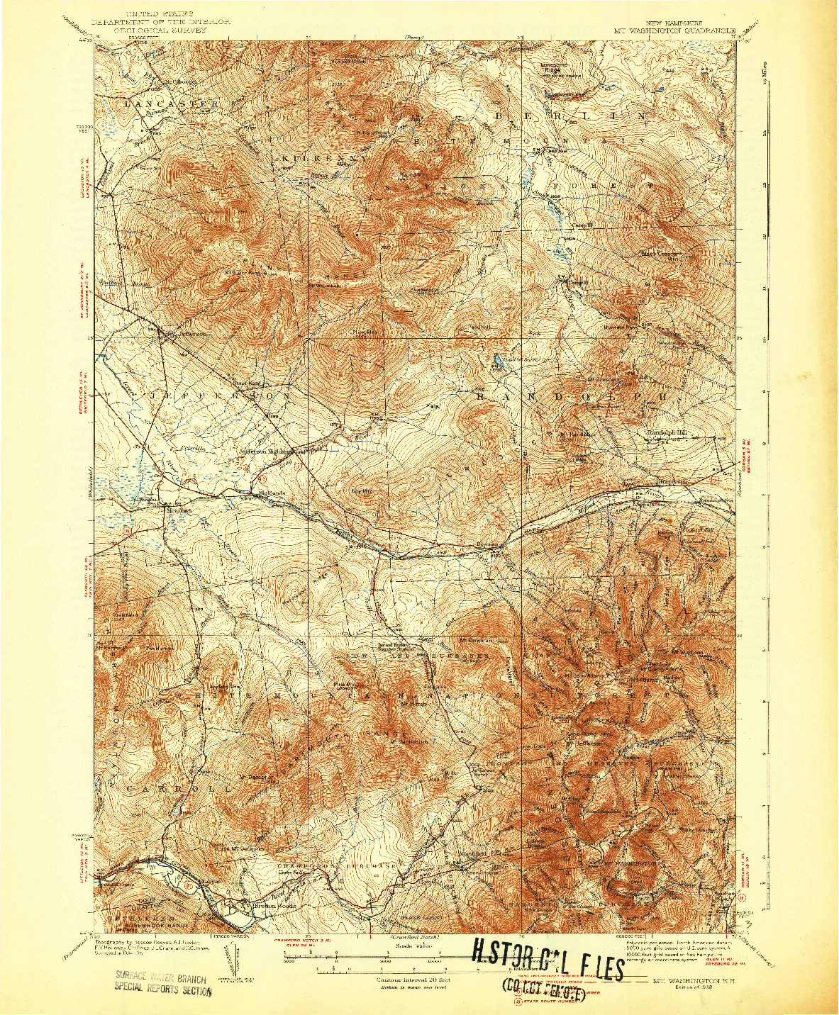 USGS 1:62500-SCALE QUADRANGLE FOR MT. WASHINGTON, NH 1938