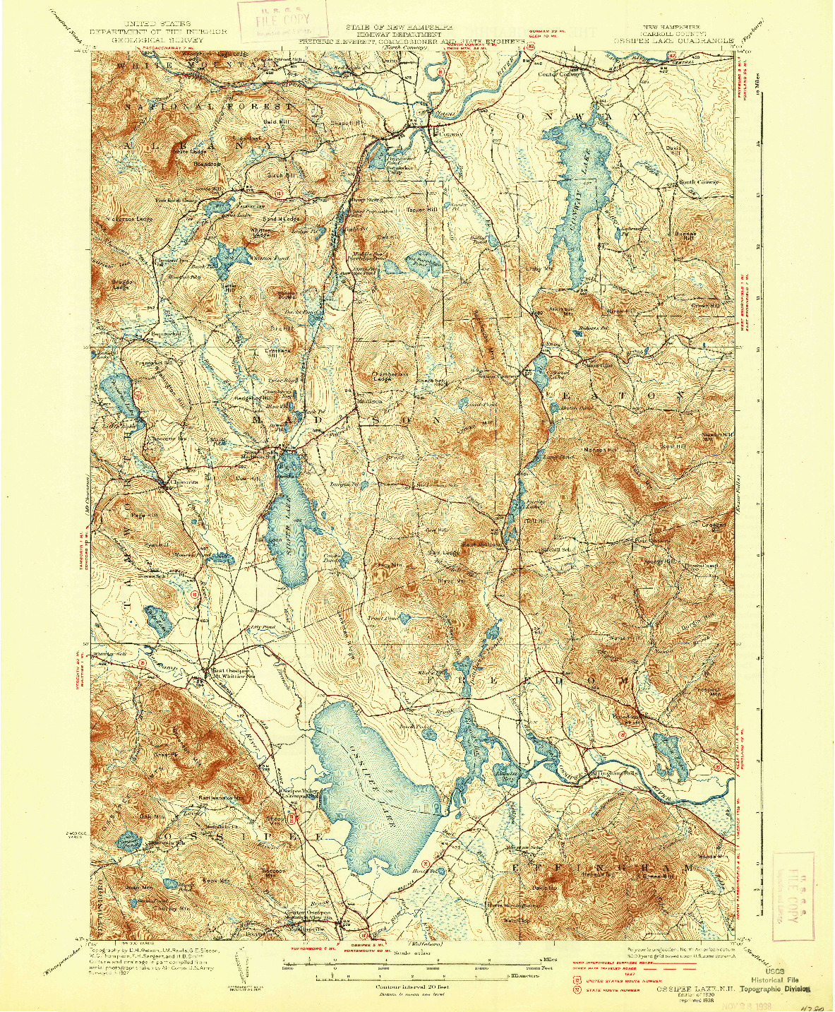 USGS 1:62500-SCALE QUADRANGLE FOR OSSIPEE LAKE, NH 1930