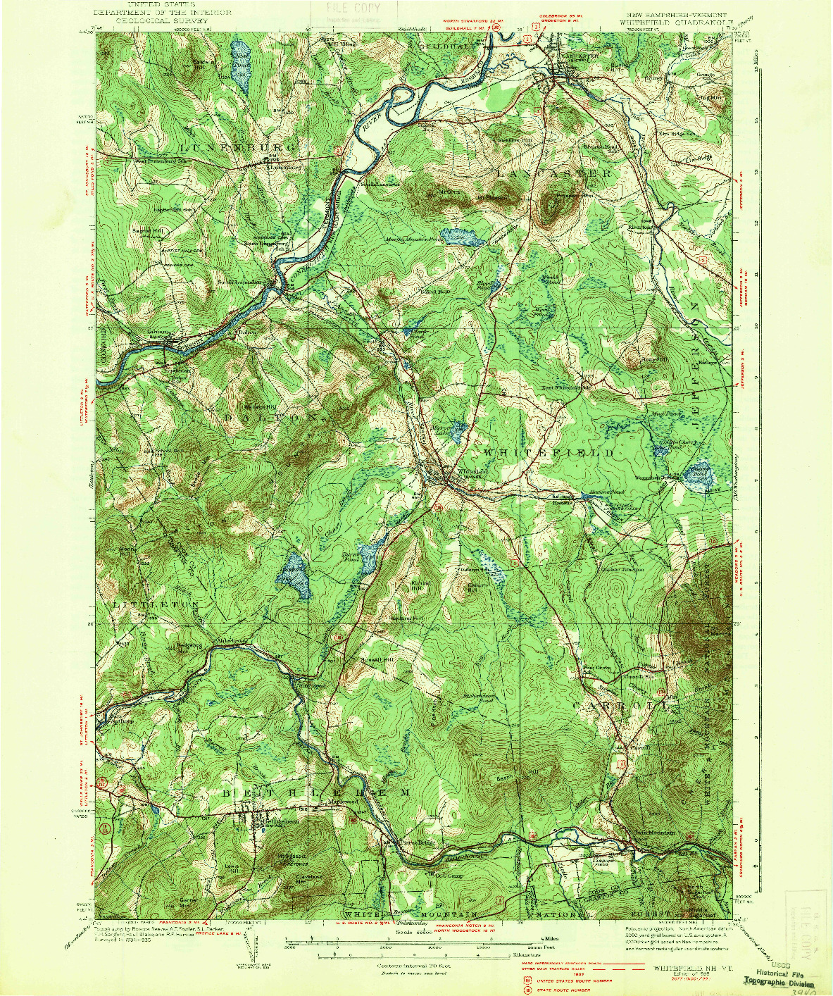 USGS 1:62500-SCALE QUADRANGLE FOR WHITEFIELD, NH 1938