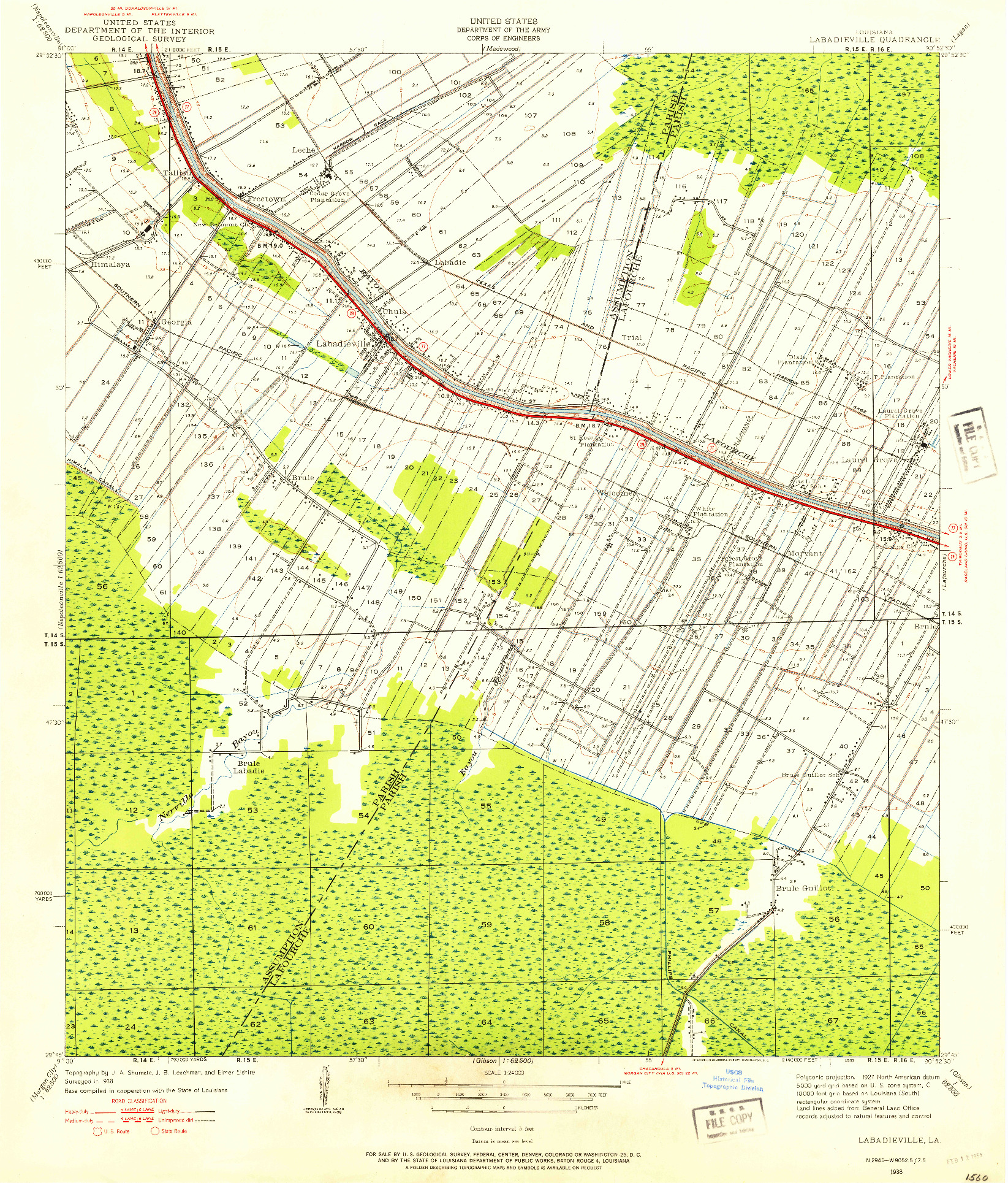 USGS 1:24000-SCALE QUADRANGLE FOR LABADIEVILLE, LA 1938
