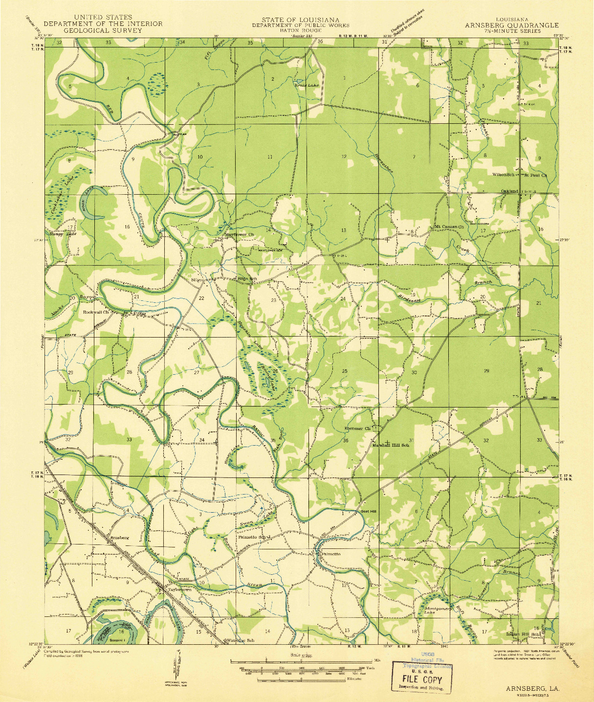USGS 1:31680-SCALE QUADRANGLE FOR ARNSBERG, LA 1938